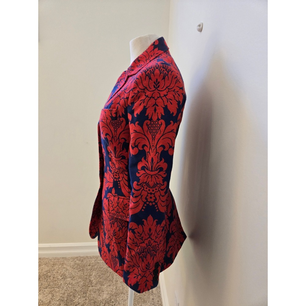 Moschino Jeans Made In Italy Red Blue Damask Print Blazer‎ Jacket Size 8 - Picture 3 of 10